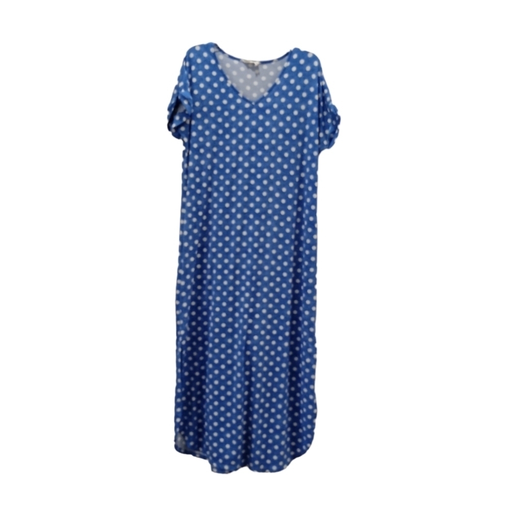 Ninexis Royal Blue & White Polka Dot V-Neck Boho Women's Maxi Dress Size L